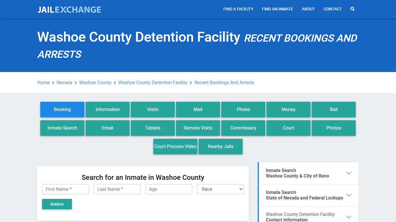 Washoe County Detention Facility Recent Bookings And Arrests