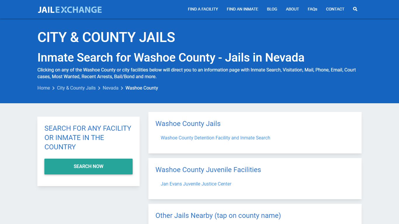 Inmate Search for Washoe County | Jails in Nevada - Jail Exchange