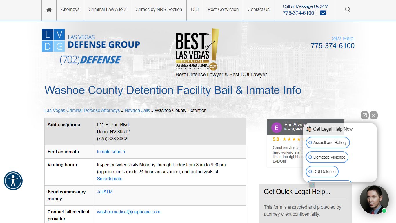 Washoe County Detention Facility Bail & Inmate Info